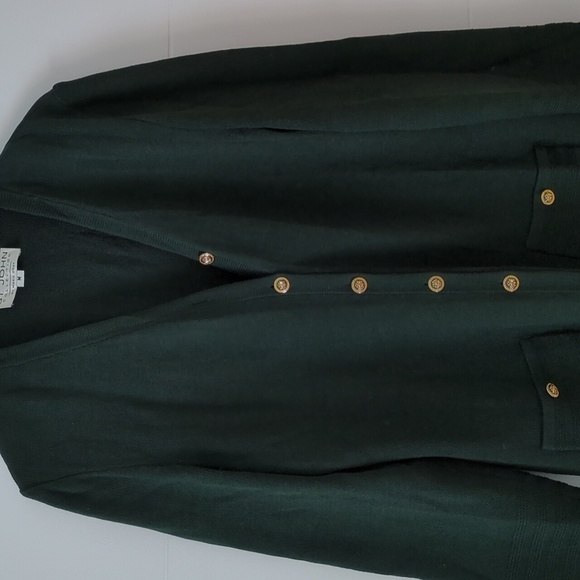 St John Collection Vintage green forest long blazer gold buttons Santana Knit M - Picture 2 of 7
